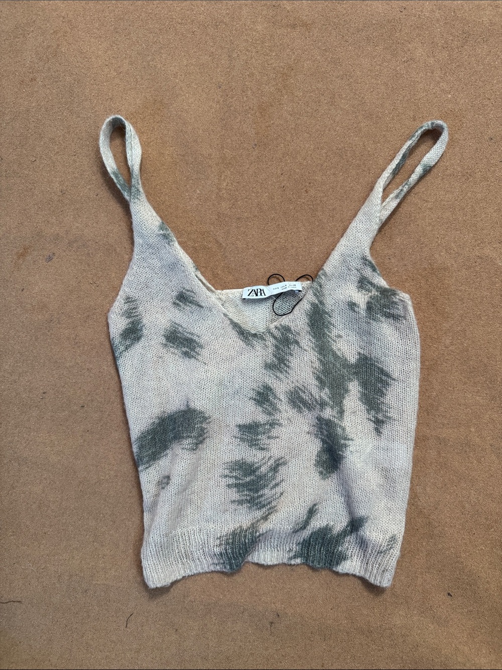 Zara Cream & Green Tie-Dye Knit Camisole